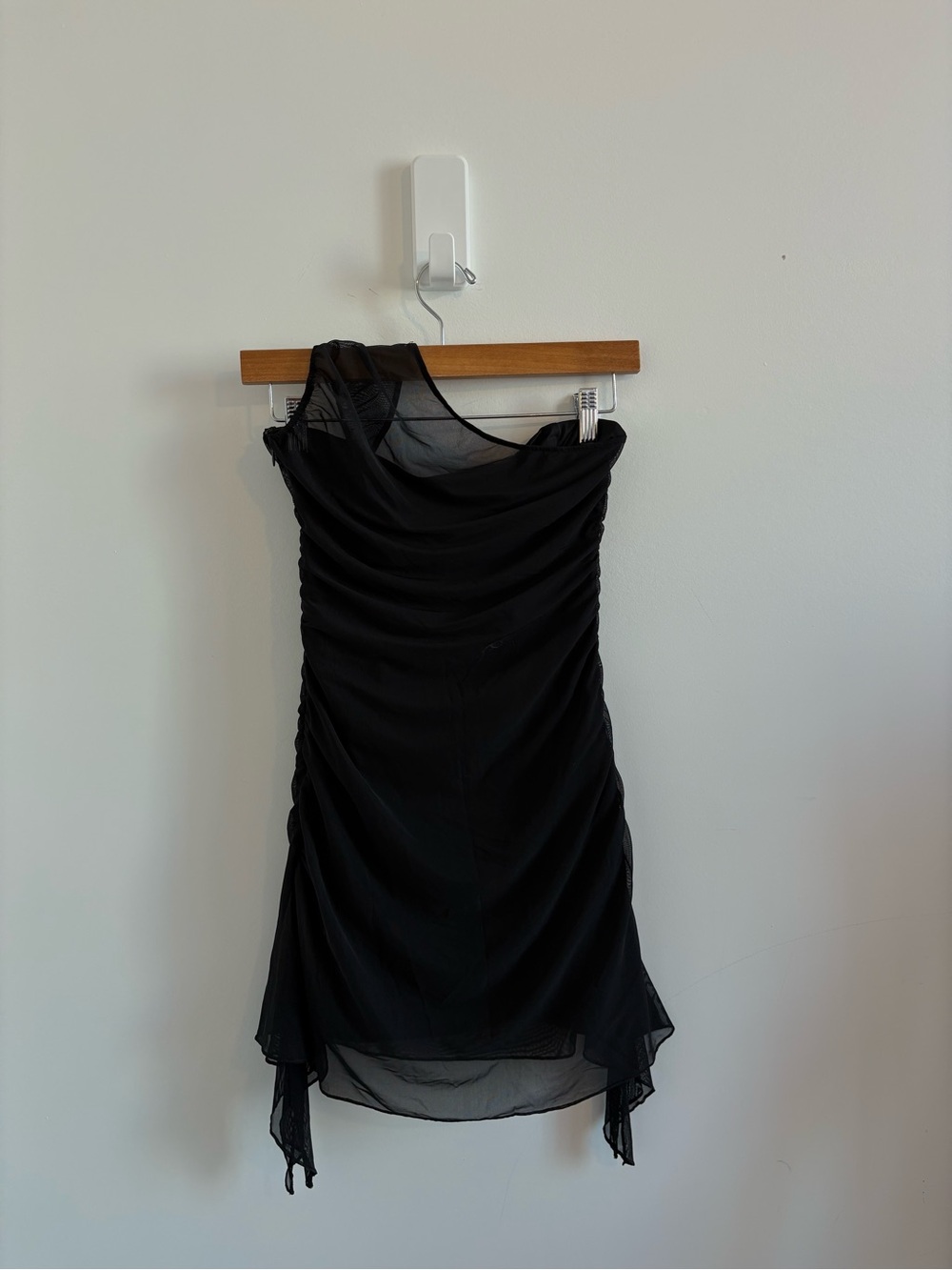 Oh Polly Black Ruched One-Shoulder Dress
